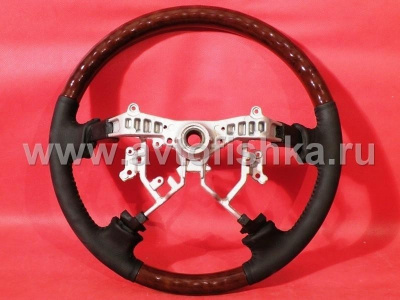 Toyota Land Cruiser 100, Prado 120 (03-) руль классический кожаный черный с темными деревянными вставками.